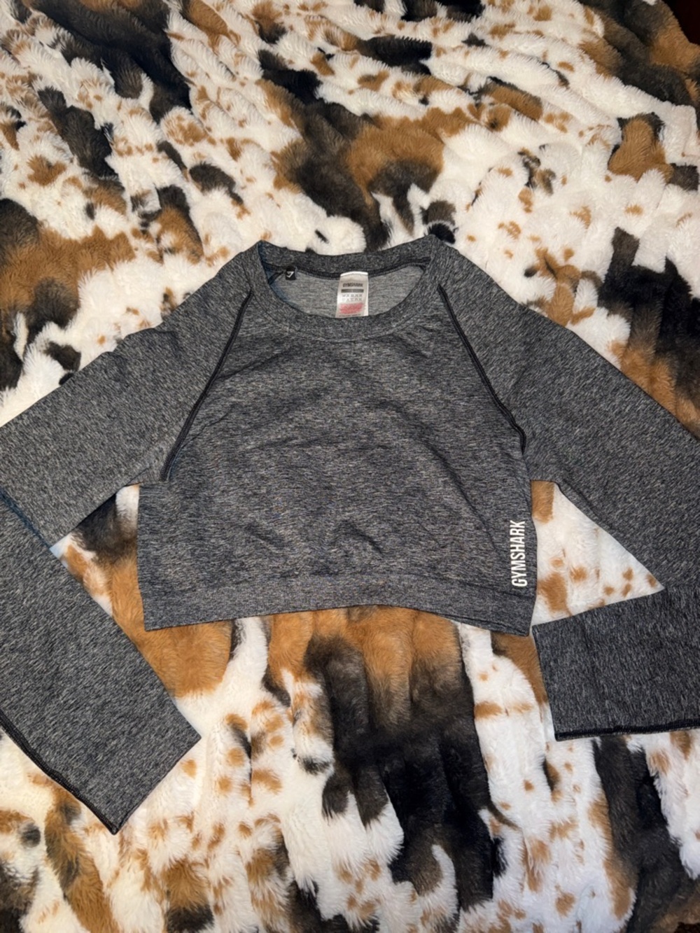 Gymshark Dark Heather Grey Cropped Long Sleeve Top